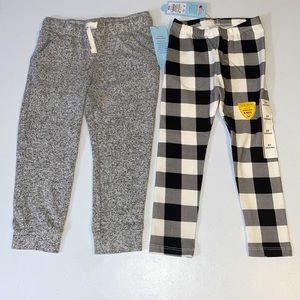 Cat & Jack Toddler Girl Buffalo Check Leggings & Gray Pants Bundle Size 3t NWT